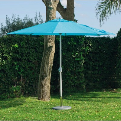 Grand Parasol De Jardin CENIA  en ALUMINIUM MAT GRIS Toile BLEUE