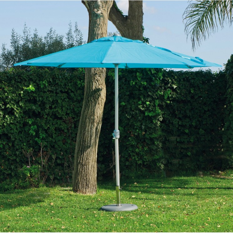 Grand Parasol De Jardin CENIA  en ALUMINIUM MAT GRIS Toile BLEUE