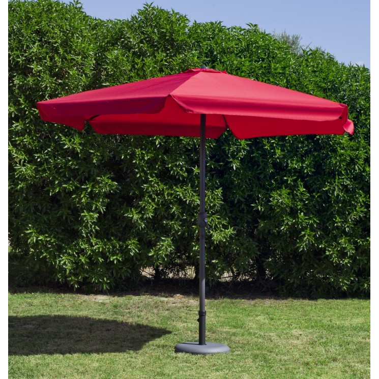 Grand Parasol De Jardin CARAC  en ALUMINIUM MAT GRIS FONCE Toile ROUGE