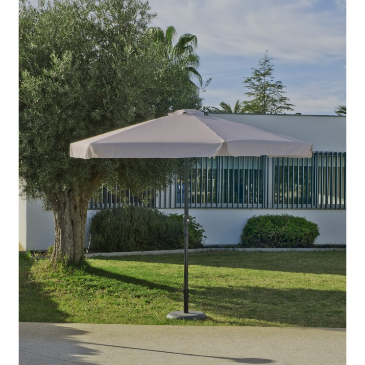 Grand Parasol De Jardin CARAC  en ALUMINIUM MAT GRIS FONCE Toile BEIGE