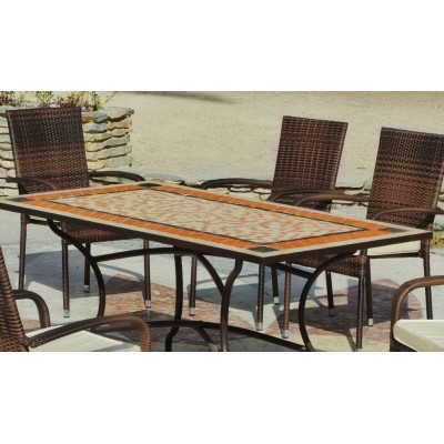 Set Salon De Jardin A Manger ROLAN - BERGA  en ACIER ET MOSAIQUE STRUCTURE ACIER PLATEAU MOSAIQUE Coussins couleur  ECRU ALBA