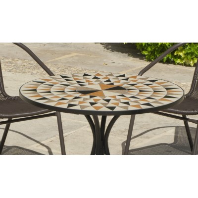 Set Salon De Jardin A Manger ALBIR - SANTA  en ACIER ET MOSAIQUE STRUCTURE ACIER PLATEAU MOSAIQUE