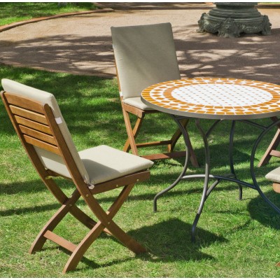 Set Salon De Jardin A Manger BERNA - MELRO  en ACIER ET MOSAIQUE STRUCTURE ACIER PLATEAU MOSAIQUE Coussins couleur  ECRU ALBA