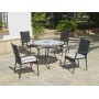 Set Salon De Jardin A Manger LARA - AMPUR  en ACIER ET MOSAIQUE STRUCTURE ACIER PLATEAU MOSAIQUE Coussins couleur  ECRU ALBA