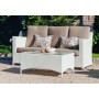 Salon De Jardin Sofa YANSI  en ALUMINIUM Résine tressée blanche Coussins couleur  BEIGE MICHEL