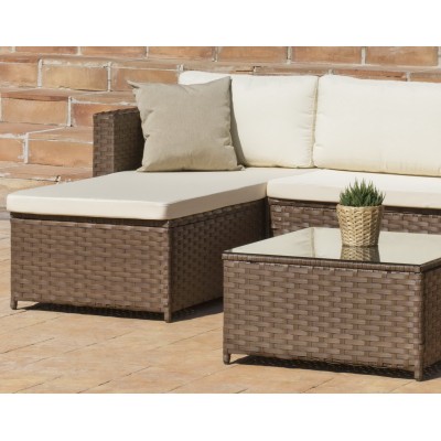 Salon De Jardin Sofa SICIL  en ACIER Résine tressée marron Coussins couleur  BLANC ANAIS