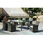 Salon De Jardin Table A Manger SAMBA 180 en ACIER et ALU Résine tressée grise Coussins couleur  ALBA ECRU