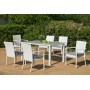 Salon De Jardin Table A Manger ASTOR 150 en ALUMINIUM Résine tressée blanche Coussins couleur  GRIS MARILAND