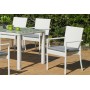 Salon De Jardin Table A Manger ASTOR 150 en ALUMINIUM Résine tressée blanche Coussins couleur  GRIS MARILAND