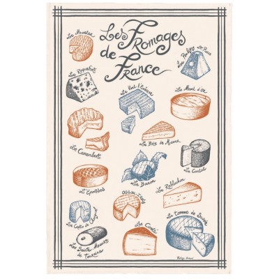 Torchon Imprimé Fromages de France Ecru 48 x 72