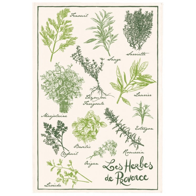 Torchon Imprimé Les herbes de provence Écru 48 x 72