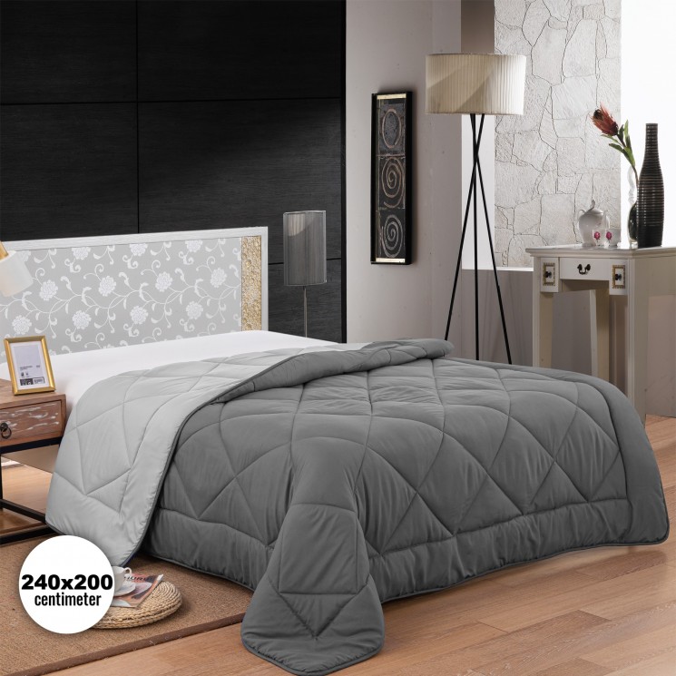 Herzberg HG-2420BCO: Couette En Microfibre Bicolore - 240x200cm Gris