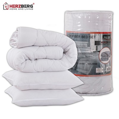 Herzberg HG-22067DP: Parure De Lit En Microfibre Blanche (Couette + 2 Oreillers) - 200x200cm