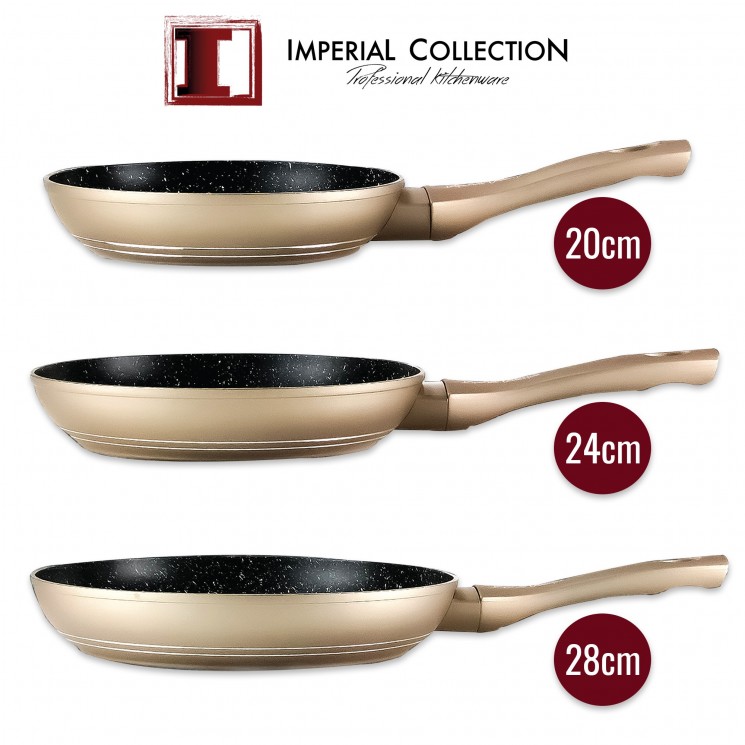 Imperial Collection IM-FFM: Ensemble de 3 Poêles à Frire Recouvertes de Marbre (20cm