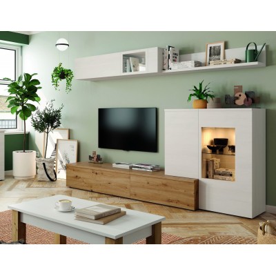 Ensemble meuble TV et table basse. COMPOSITION 653 finition POLAR ET ARTISAN