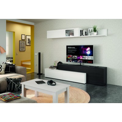 Ensemble meuble TV et table basse. COMPOSITION 662 finition POLAR ET AZABACHE