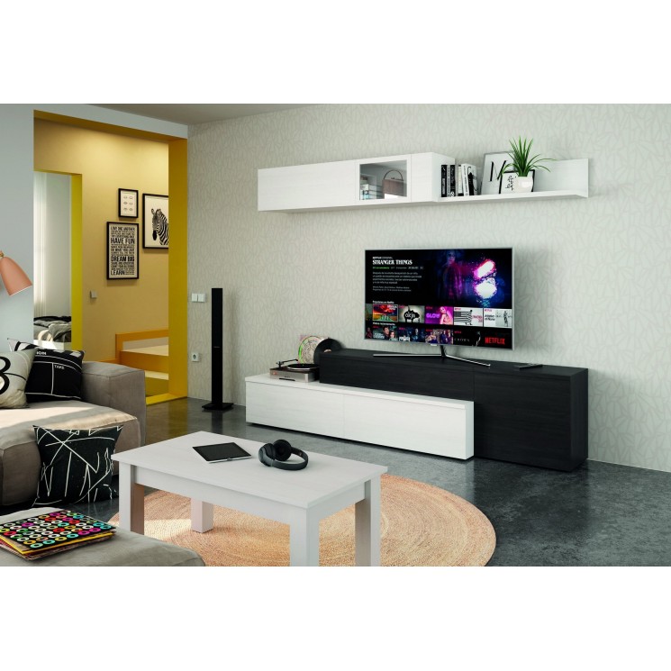 Ensemble meuble TV et table basse. COMPOSITION 662 finition POLAR ET AZABACHE