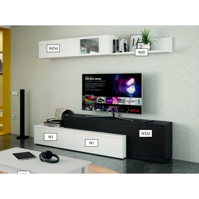 Ensemble meuble TV et table basse. COMPOSITION 662 finition POLAR ET AZABACHE