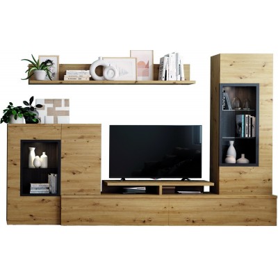 Ensemble meuble TV. COMPOSITION 654INV-AR-AZA finition ARTISAN