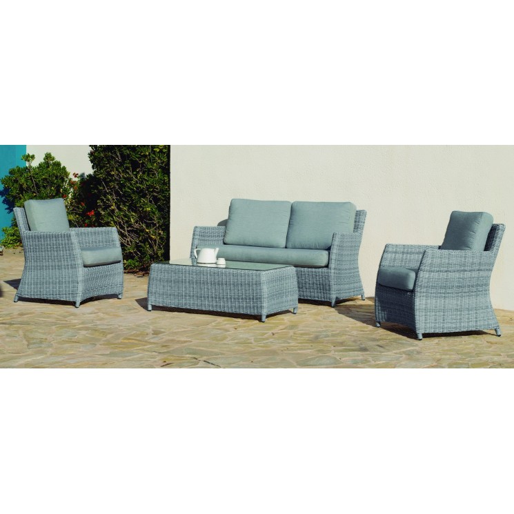 Salon de jardin Sofa ALABAMA-7 Finition RESINE TRESSEE GRISE Tissus GRIS CLAIR MARILAND DRALON de 4 à 5 places