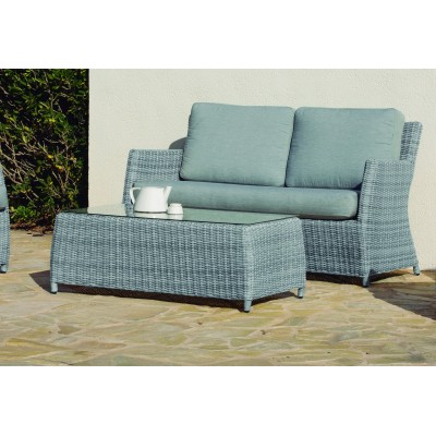 Salon de jardin Sofa ALABAMA-7 Finition RESINE TRESSEE GRISE Tissus GRIS CLAIR MARILAND DRALON de 4 à 5 places