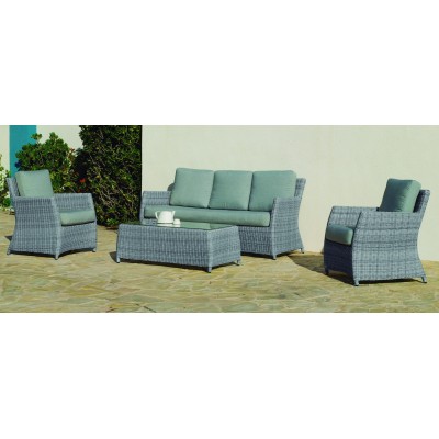 Salon de jardin Sofa ALABAMA-8 Finition RESINE TRESSEE GRISE Tissus GRIS CLAIR MARILAND DRALON de 4 à 6 places