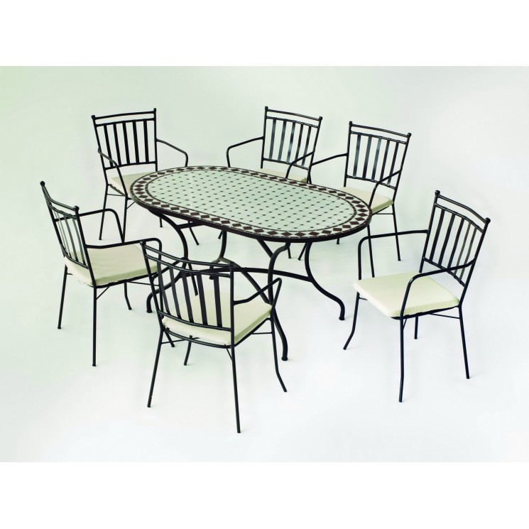 Table à Manger Mosaique SAMBALA-200 Finition PLATEAU MOSAIQUE STRUCT. ACIER COULEUR BRONZE
