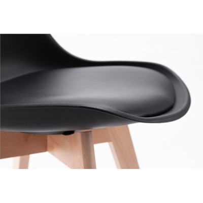 A8026 - Lots de 2 chaises scandinaves en polypropylène coussin simili pieds en bois - Noir