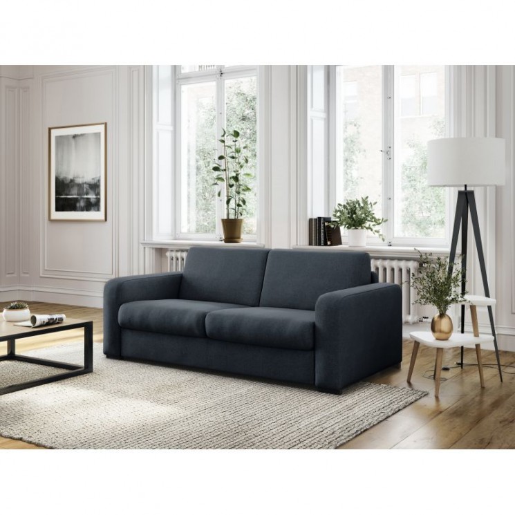 DYLAN - Canapé convertible système couchage express 3 places en tissu - Bleu foncé