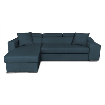 STILO - Canapé d'angle réversible, convertible avec coffre et 2 poufs en tissu - Bleu pétrole