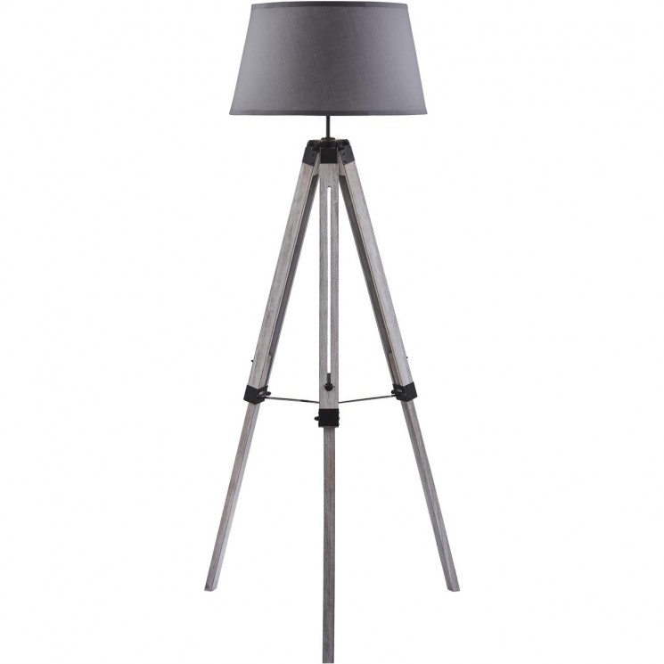 Lampadaire 26515GR - Lampadaire TREPIED E2740W BOIS GRIS aJ TISSU GRIS DIa 65X144 H Gris - Lot de 1