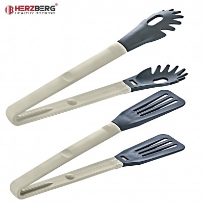 Herzberg Cooking HG-2N1CK4GRE: Pince à vaisselle 2 en 1 en nylon gris