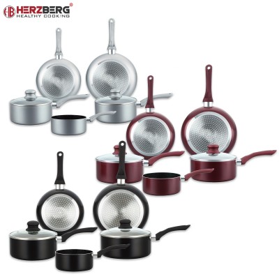 Herzberg HG-1020: Batterie de cuisine antiadhésive de 7 pièces avec revêtement en pierre Argent