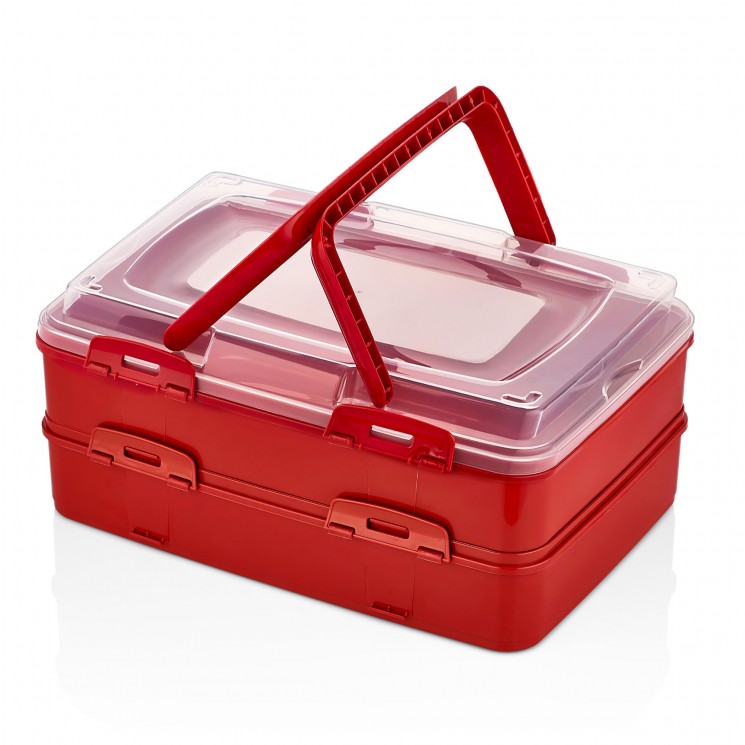 Herzberg HG-L718 : Boîte de transport de pâtisseries à emporter en duplex Rouge