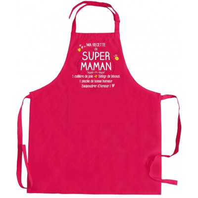 Tablier Ma recette de super maman Rose 90 x 72