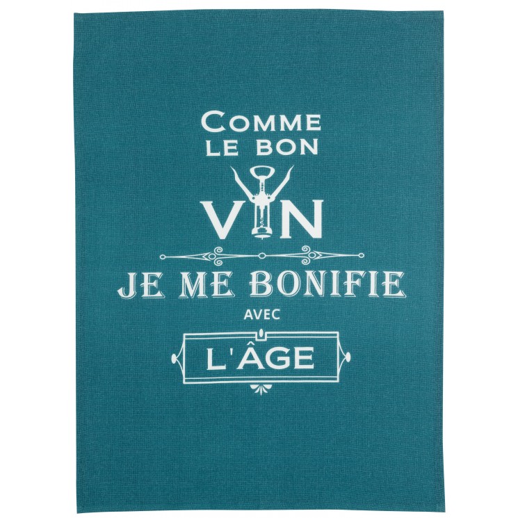 Torchon Message Comme le bon vin Paon 70 x 50