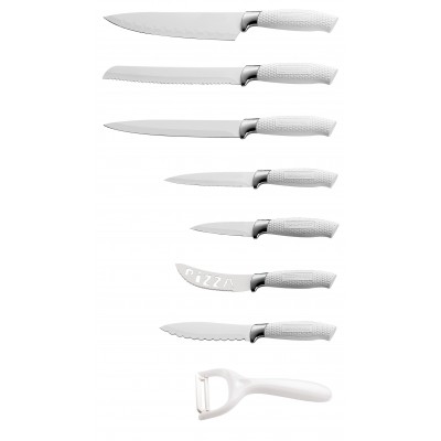 Royalty Line RL-WHT7-W: Ensemble de couteaux à revêtement antiadhésif 7 pièces avec éplucheur - Blanc