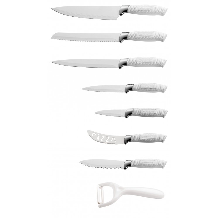 Royalty Line Ensemble de 7 couteaux à revêtement antiadhésif avec éplucheur-blanc