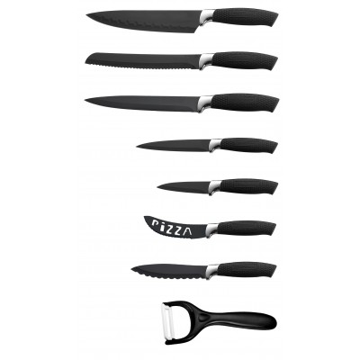 Royalty Line RL-BLK7-W: Ensemble de 7 couteaux à revêtement antiadhésif avec éplucheur-noir