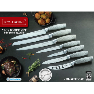 Royalty Line RL-BLK7-W: Ensemble de 7 couteaux à revêtement antiadhésif avec éplucheur-noir