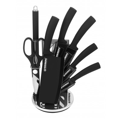 HerzbergEnsemble de 8 couteaux avec support en acrylique-Noir