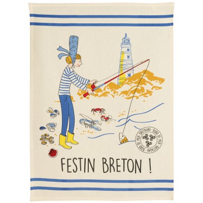 Torchon Festin breton Ecru 50 x 70