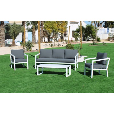 Salon de jardin Sofa ACAPULCO-8 Finition BLANC Tissus SARA GRIS FONCE DRALON