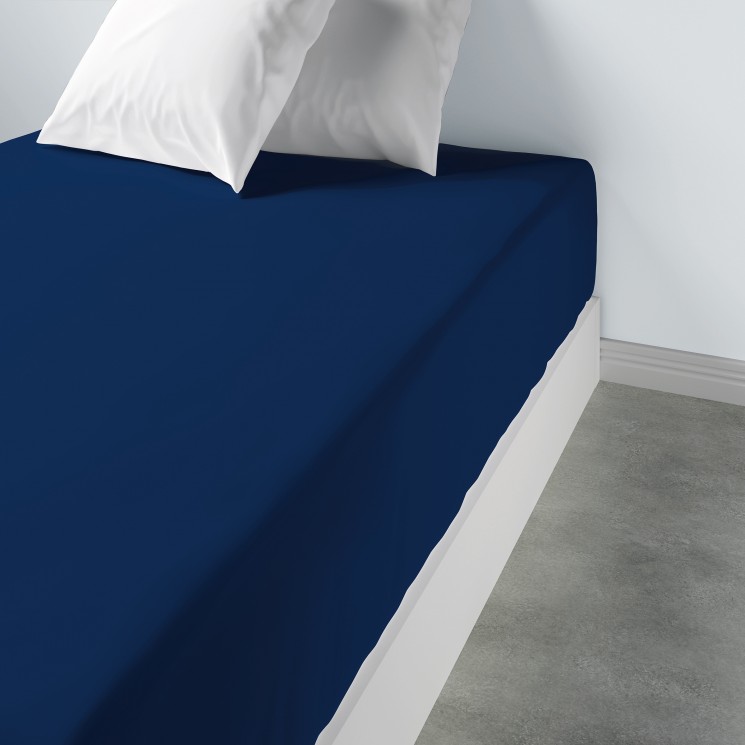 Drap housse uni Coton Bleu 160 x 200 x 35