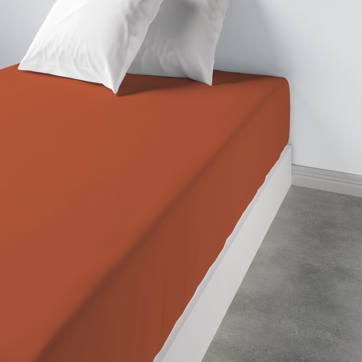 Drap housse uni Coton Terracotta 160 x 200 x 35