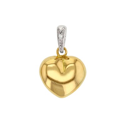 Pendentif coeur en Or 750/1000 avec bélière en Or blanc ornée de diamants 0,01 ct HSI
