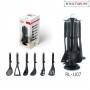 Royalty Line Ensemble d'outils de cuisine noir de 7 pièces avec base de rangement