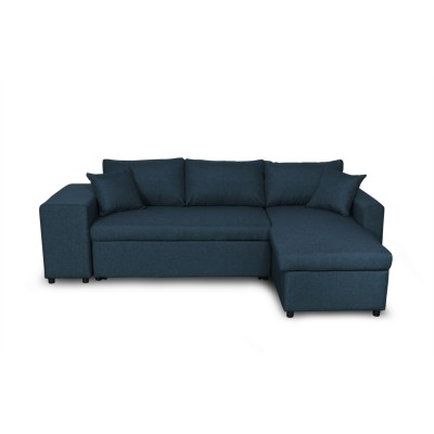 L200PLUS - Canapé d'angle réversible convertible avec coffre et 2 poufs en tissu - Bleu pétrole