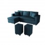 L200POUF - Canapé d'angle réversible, convertible en tissu avec coffre de rangement + 2 poufs - Bleu pétrole