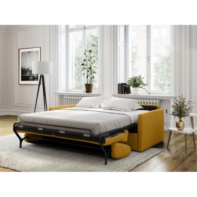 Canapé convertible système couchage express 3 places en tissu - Jaune